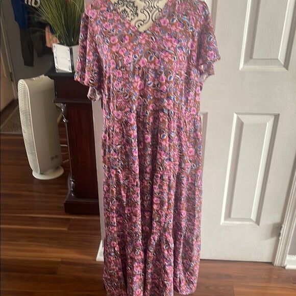 J. Crew nwt Pink and Purple Flutter Sleeve Maxi Sundress - Picture 1 of 5